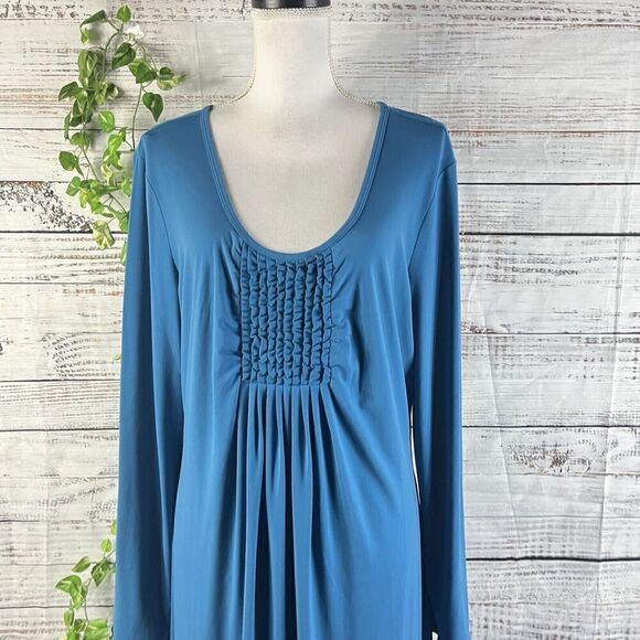 Chadwicks Dress size Extra Large Teal Slinky Stretch Peasant Stretch Modest Boho - Picture 4 of 16